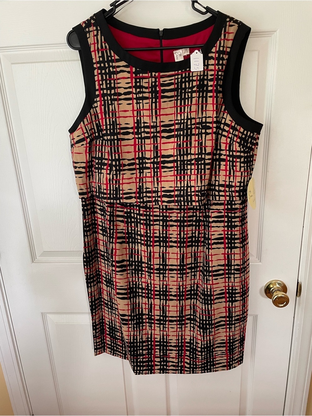 Emma & Michele Sz 16 Abstract Plaid Fit Flare Dress Pink Black Retro Mod 🎨